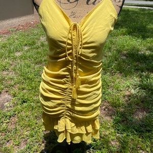 Ruched drapped stretchy mini dress